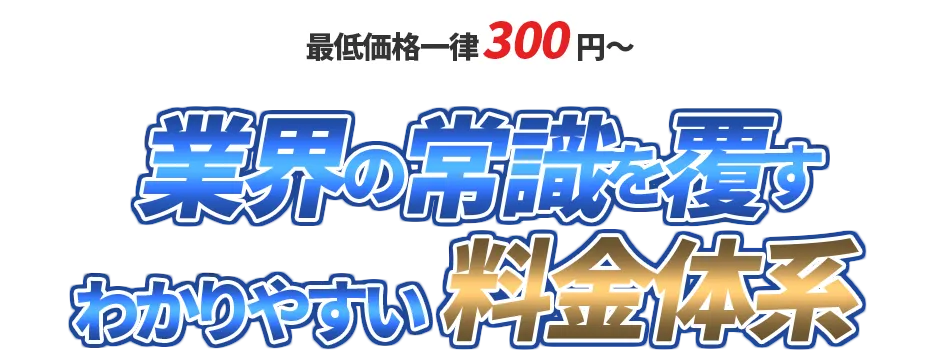 最低価格一律300円～ 業界の常識を覆すわかりやすい料金体系